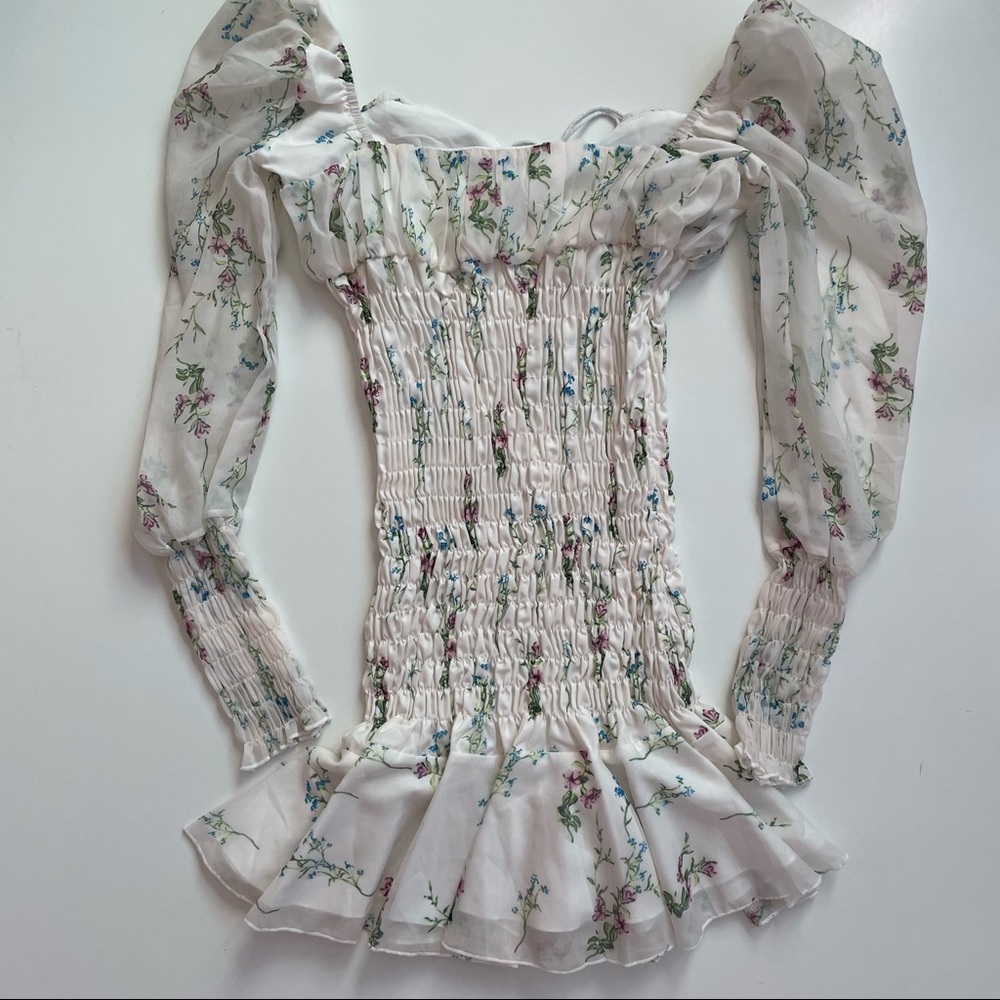 SOLD YesStyle Dixon Ivory Long Sleeve Floral Mini Chiffon Dress - Picture 9 of 12